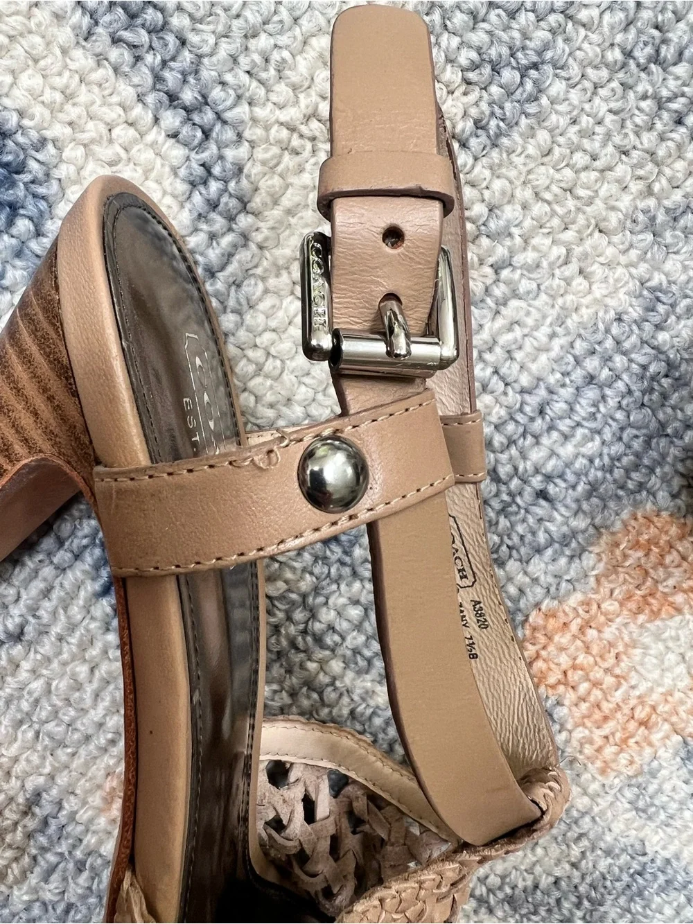 Coach Women's Tan Woven Leather heel Sandals